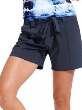Athleta Destination Stretchy Belted Shorts 8 Navy Blue
